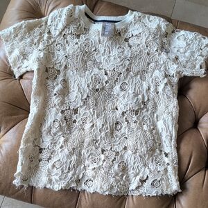 Anthropologie Cream Lace Short Sleeve Top
